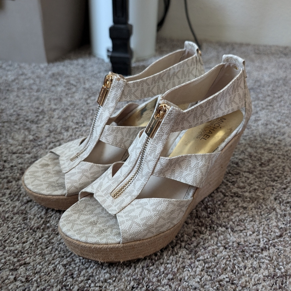 White Logo Michael Kors Wedges